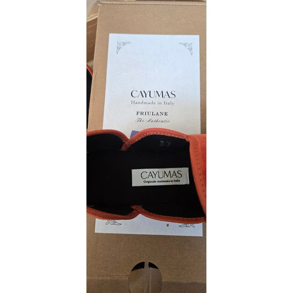 Cayumas Figaro Orange Velvet Friulane Venetian Flats Handmade Italy Size 37